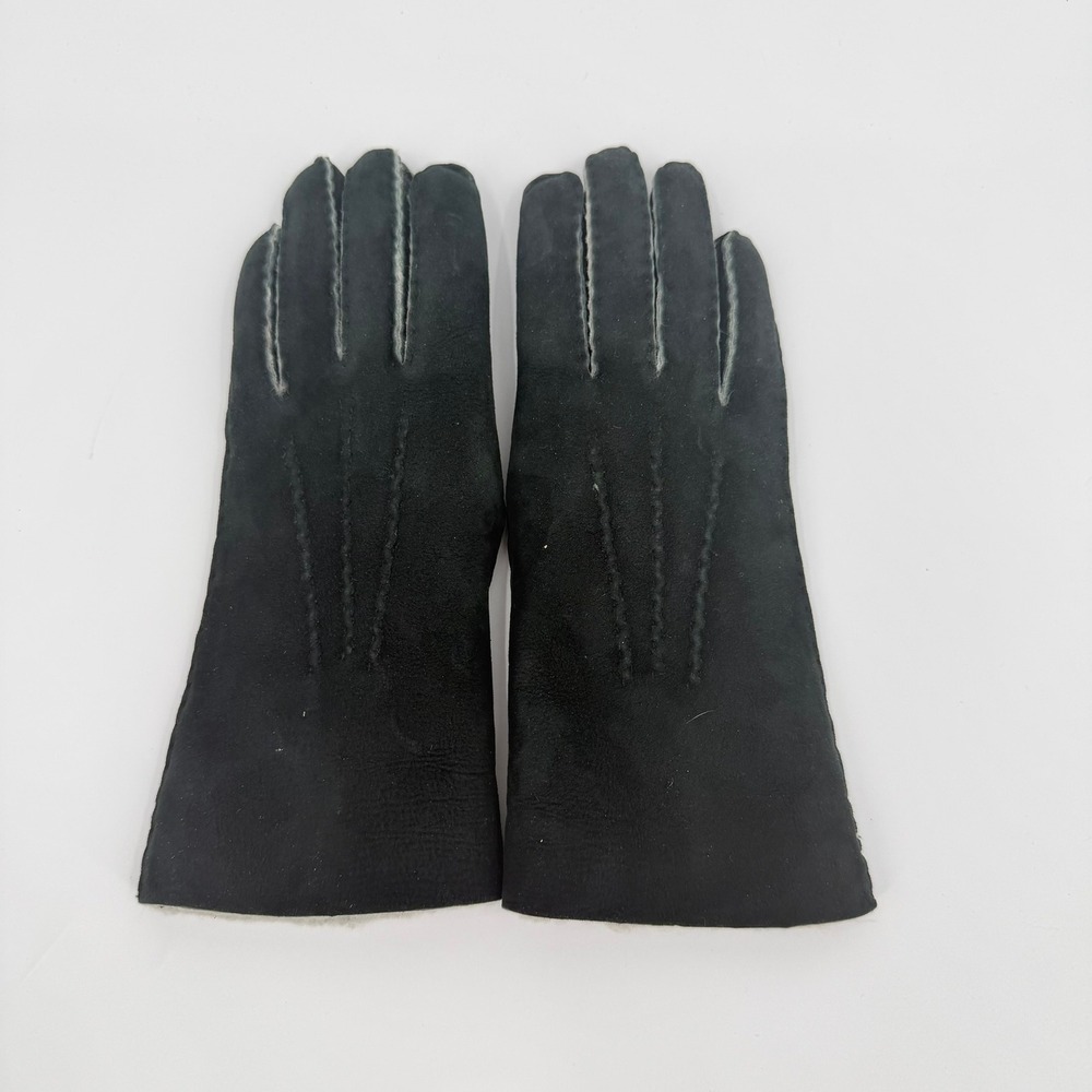 Unbranded Shearling Gloves Leather Vintage Womens Small Black Cold Weather Warm